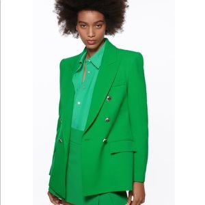 ZARA GREEN TAILORED DOUBLE BREASTED BLAZER XS